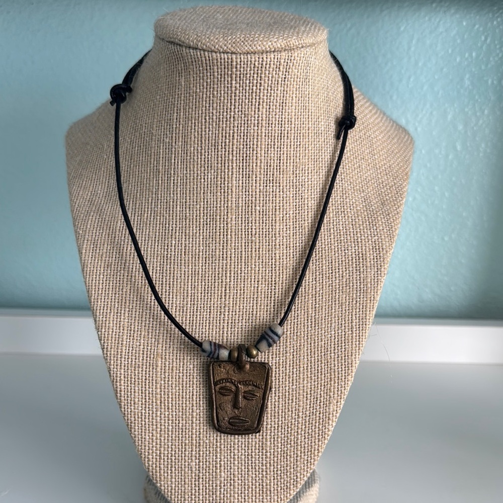 Artisan Bronze Face Pendant Necklace